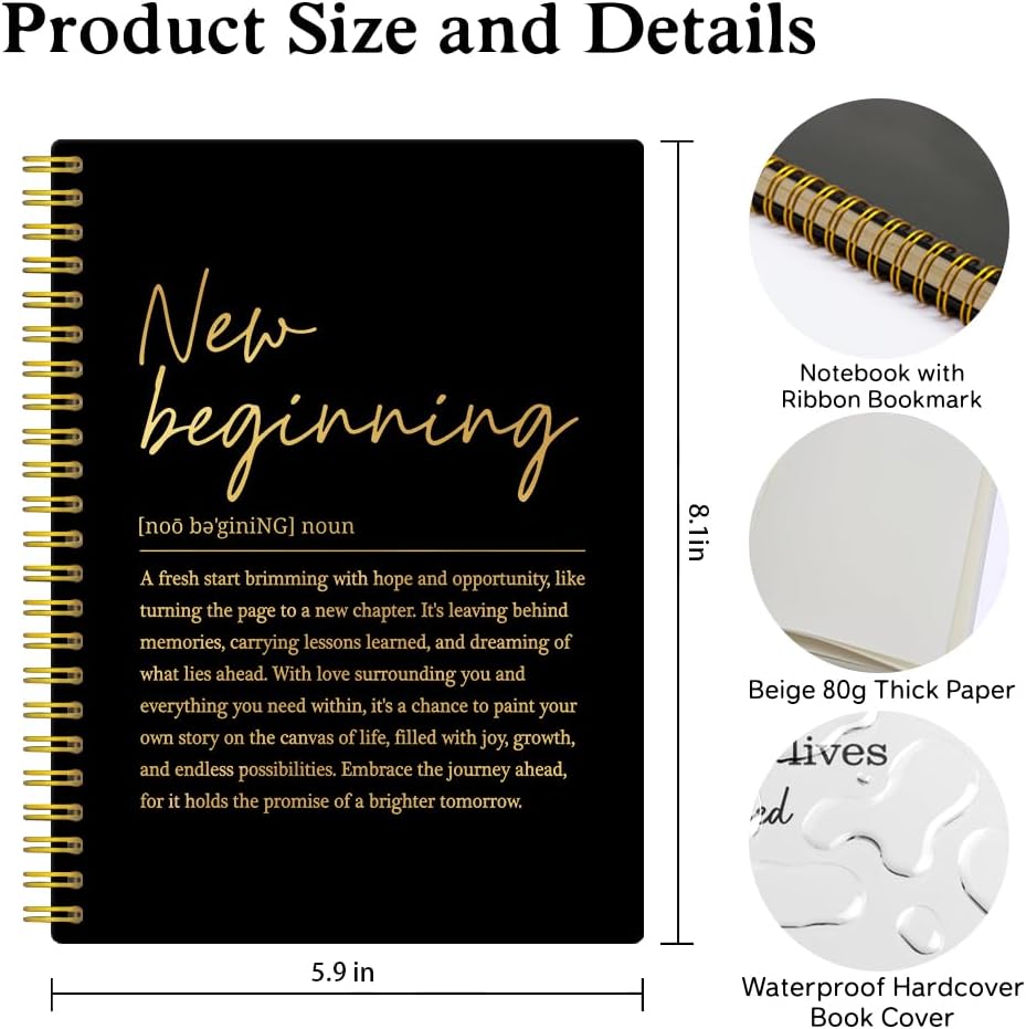 XQLZY New Beginning Definition Black Gold Spiral Notebook, Inspirational Quotes Gifts for Women, New Job Gifts for Sister BFF, Coworker Leaving Gifts for Employee, Goodbye Gifts for Coworker Friend - Image 2