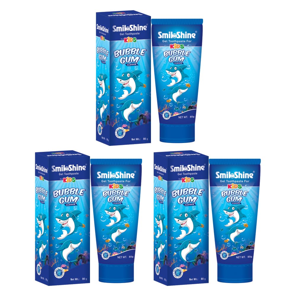 SmiloShineGel Toothpaste for Kids - Bubble Gum Flavor - Pack of 3
