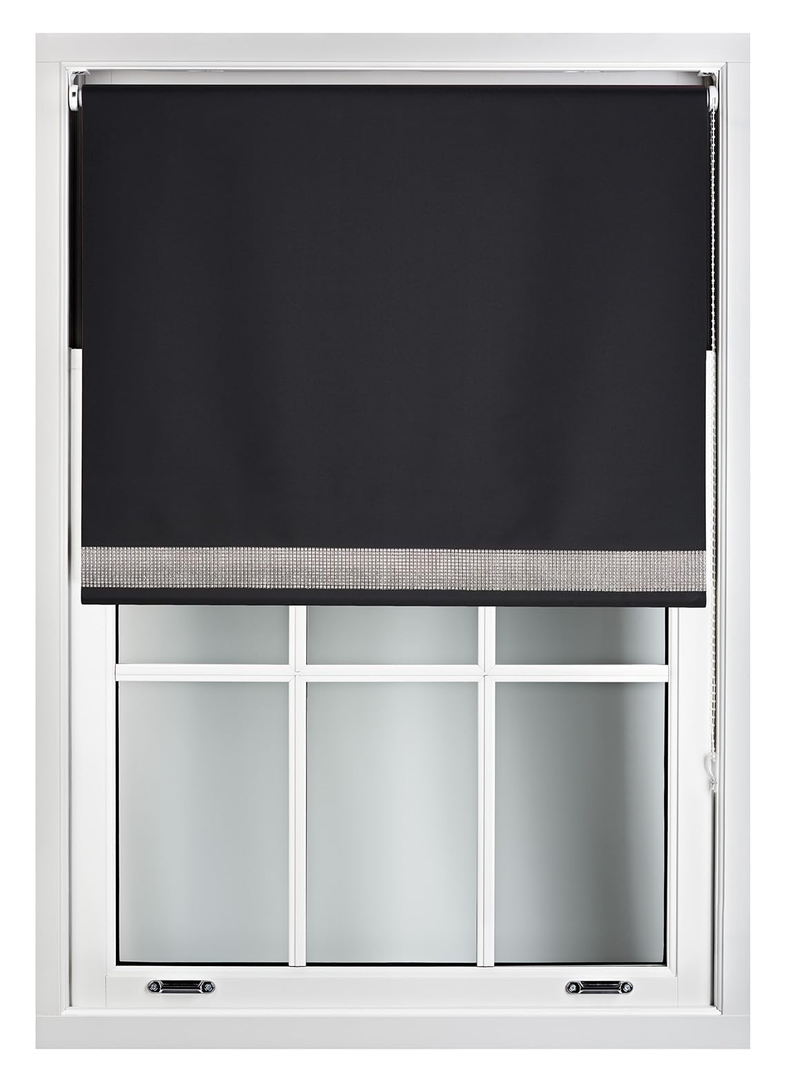 FURNISHED Diamante Edge Blackout Roller Blinds - Black Out Thermal Fabric Insulated Window Blind with Decorative Diamante Glitter Trim, Black Up to 120W x 165L cm — image 1