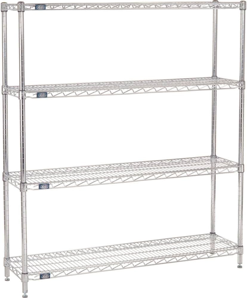 Nexel 12" x 48" x 63", 4 Tier Adjustable Wire Shelving Unit, NSF Listed Commercial Storage Rack, Chrome Finish, leveling feet