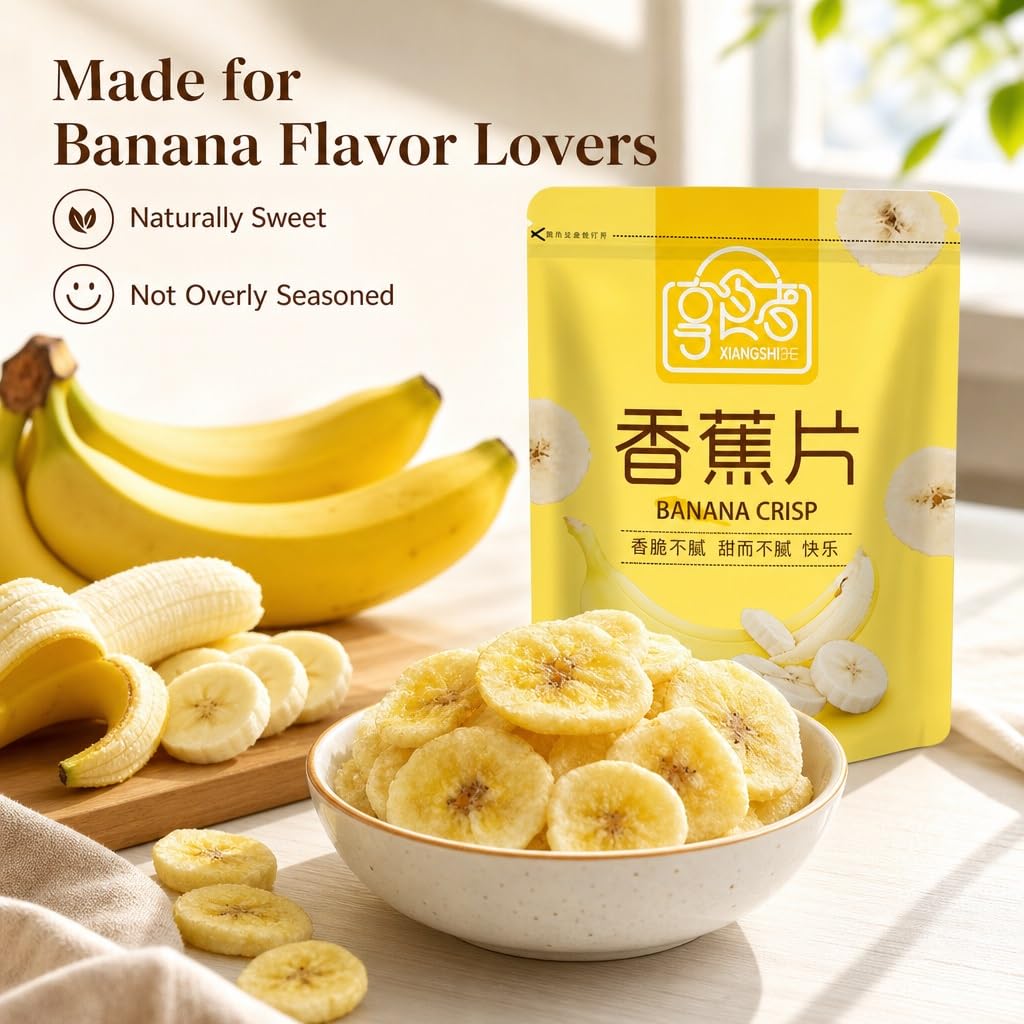 Chrupiące Naturalne Chipsy Bananowe, 100 G X 5 Torebek, Suszone Plastry Owoców, Niesmażone, Wegańskie, Bezglutenowe, Idealne Do Biura, Podróży I Prezentów