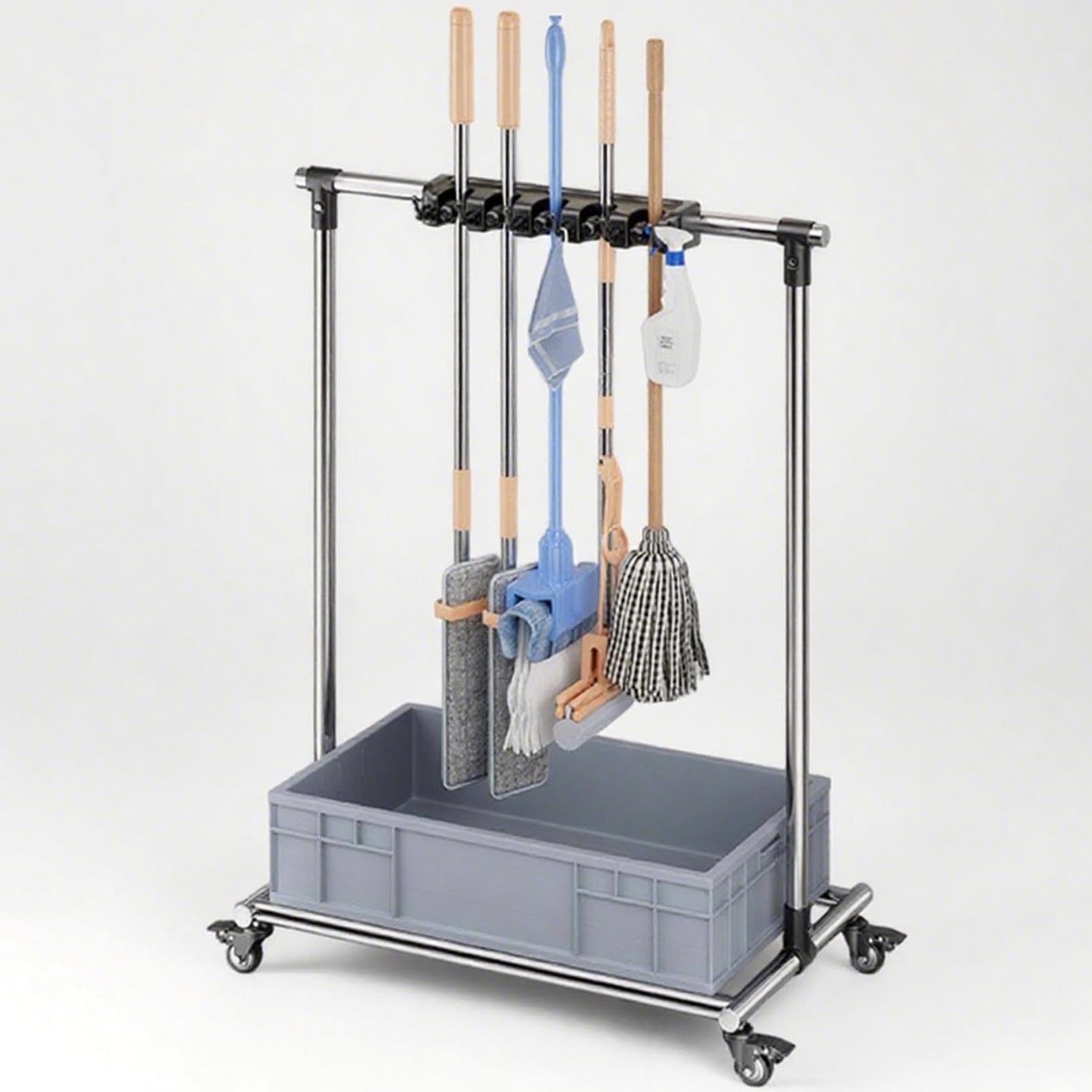 Carrito de almacenamiento de limpieza con sistema de drenaje para fregonas