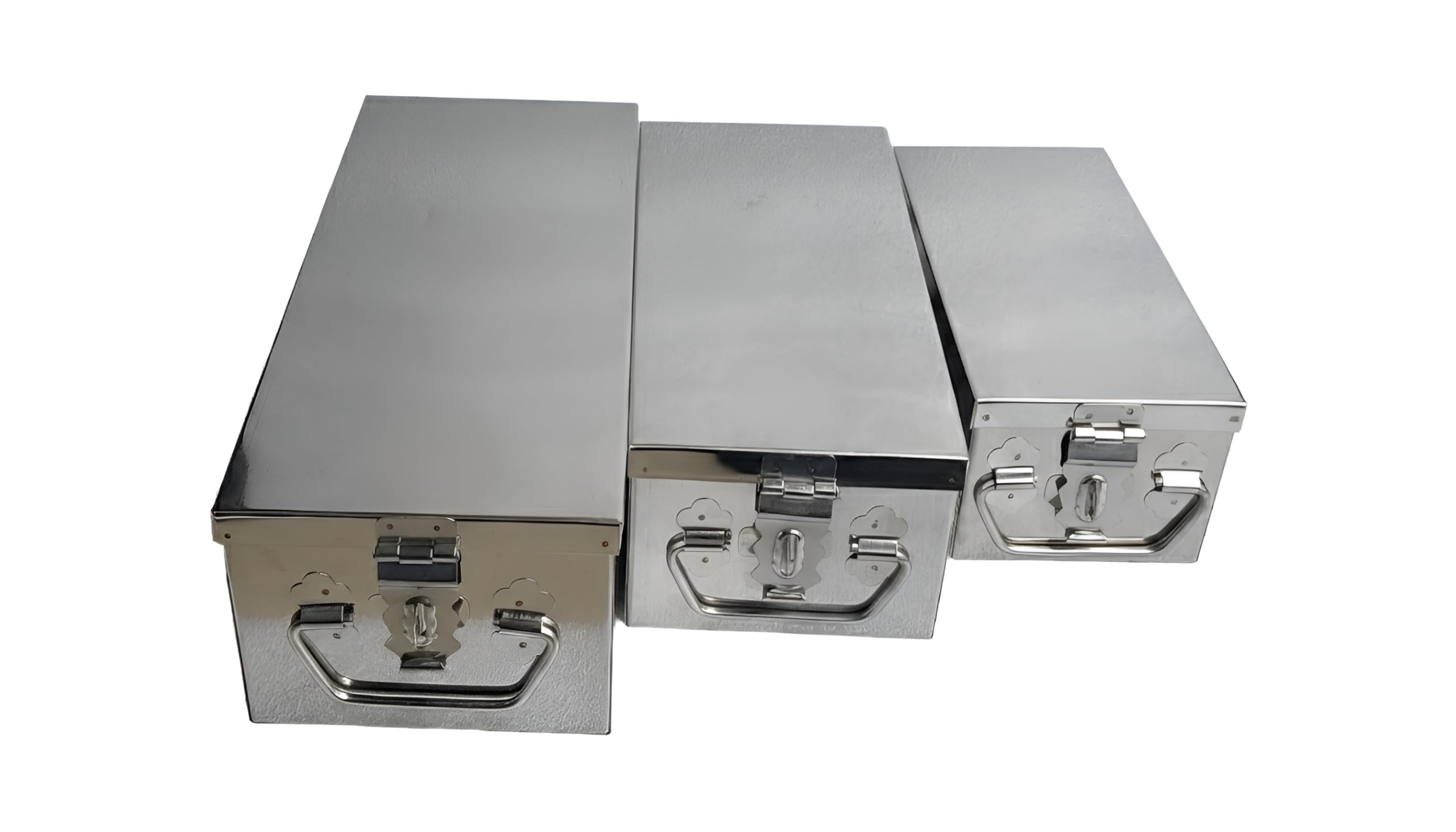 Stainless Steel safe Locker Boxes For Cash Peti Pooja Jewellery set Box (Multi_Pack of 3) Size -8 Inch, 10 Inch, 12 Inch (Plain Set)-image-22