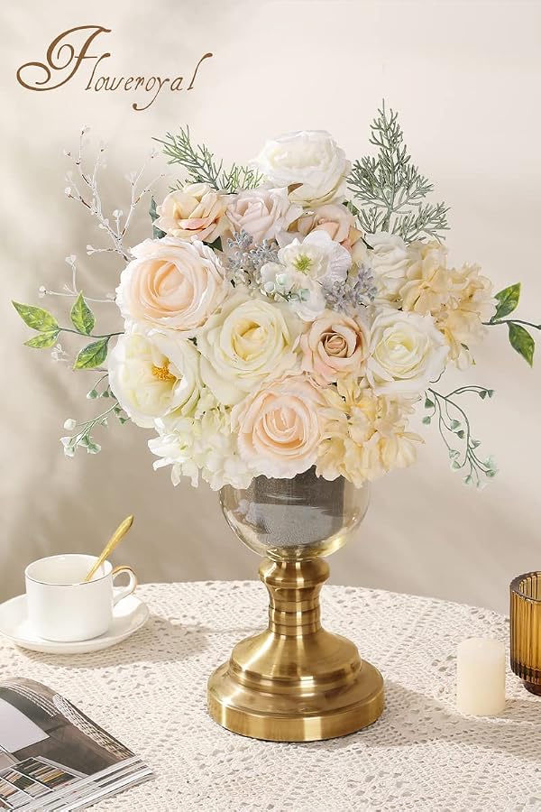 Floweroyal Artificial Flowers Combo White Flowers Mix Silk Flowers Dahlia Roses with Stems for DIY Wedding Bridal Bouquets, Baby Shower, Floral Arrangement, Table Centerpieces, Home Decorations. by Floweroyal - Image 5