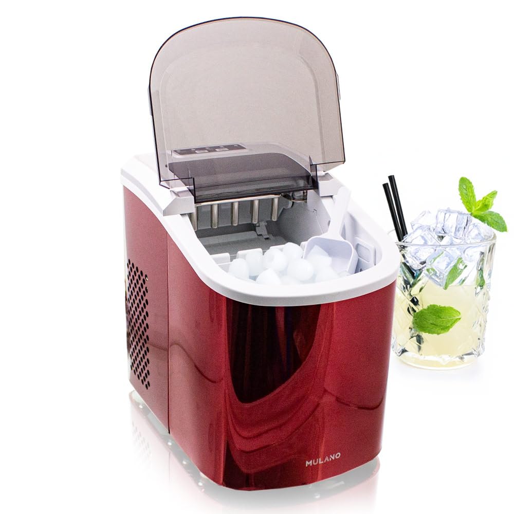 Eiswürfelmaschine Edelstahl Eiswürfelbereiter Eiswürfel Ice Maker Eis Maschine Icemaker (Rot)