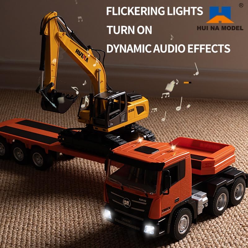 TOUCAN RC HOBBY 1:18 Huina 1319 RC Tractor Truck Remote Control Excavator with Flatbed Trailer for Ages 14+