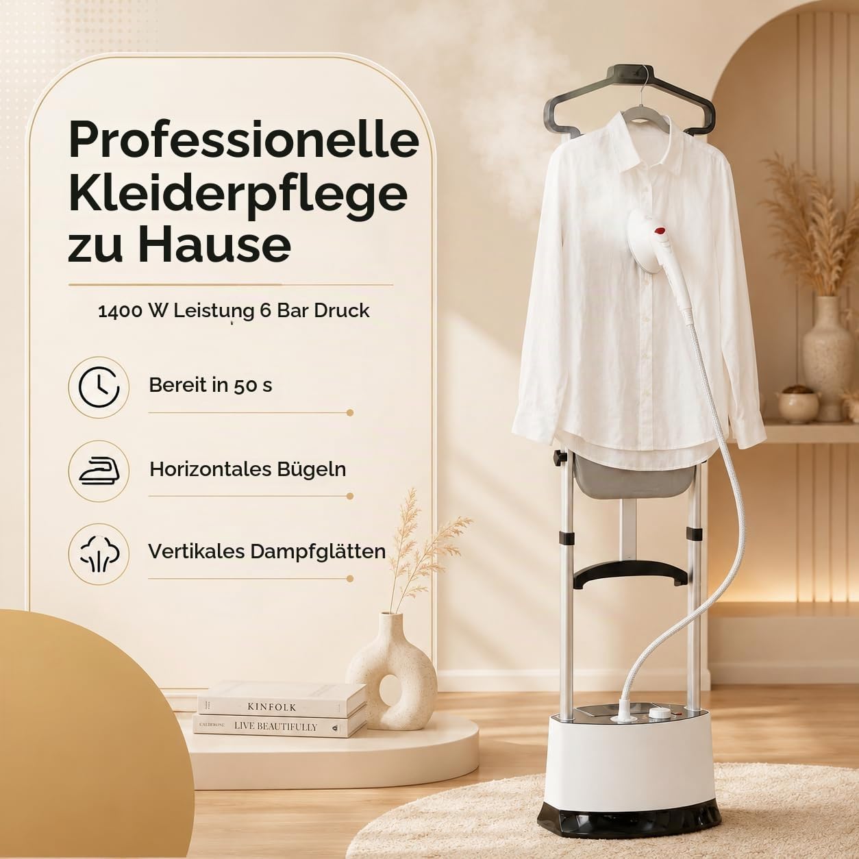 Dampfglätter Station: 1400 W Vertikaler Steamer und Dampfglätter Mit Ständer 6 Bar 95 g Min 1 6 L Wassertank Faltbares Bügelbrett für Kleidung Hemden Familienwäsche Alltag Zuhause