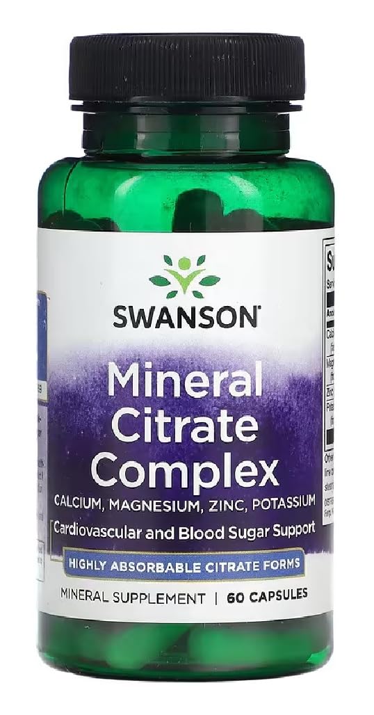 Swanson - Multi-Mineral Citrate Complex | Balanced Blend of Essential Minerals in Citrate Form | Bioavailable Mineral Support - 60 Capsules
