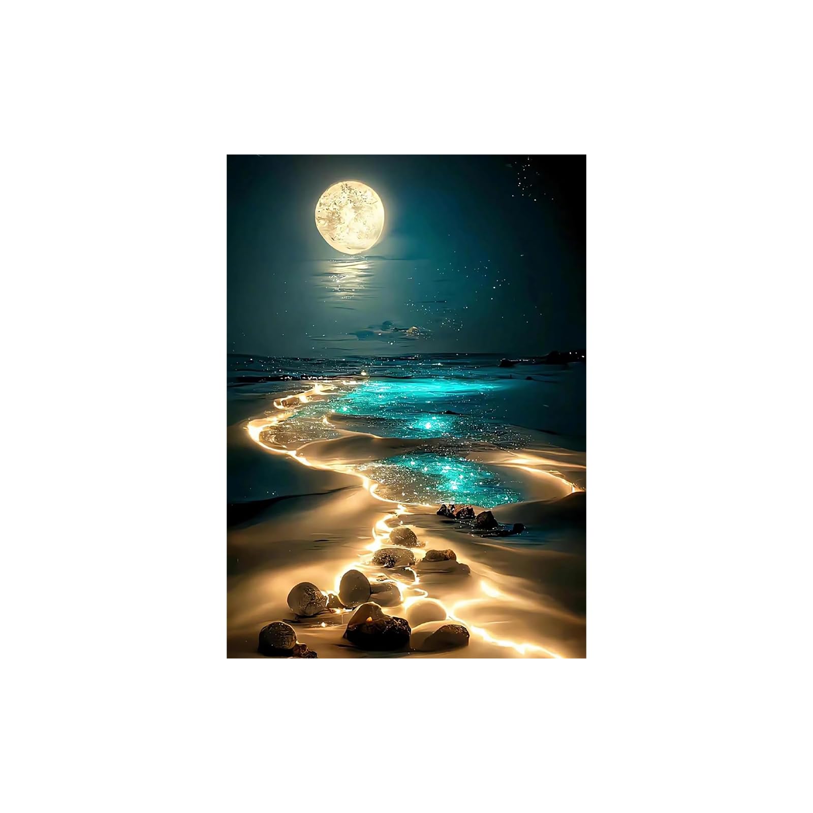 HAOYDIAPK Diamond Painting Kits for Adults, Bright Moonlight and Beach, 5D DIY Diamond Art Kits for Beginners, Home Wall Decor and Relaxation Gem Arts