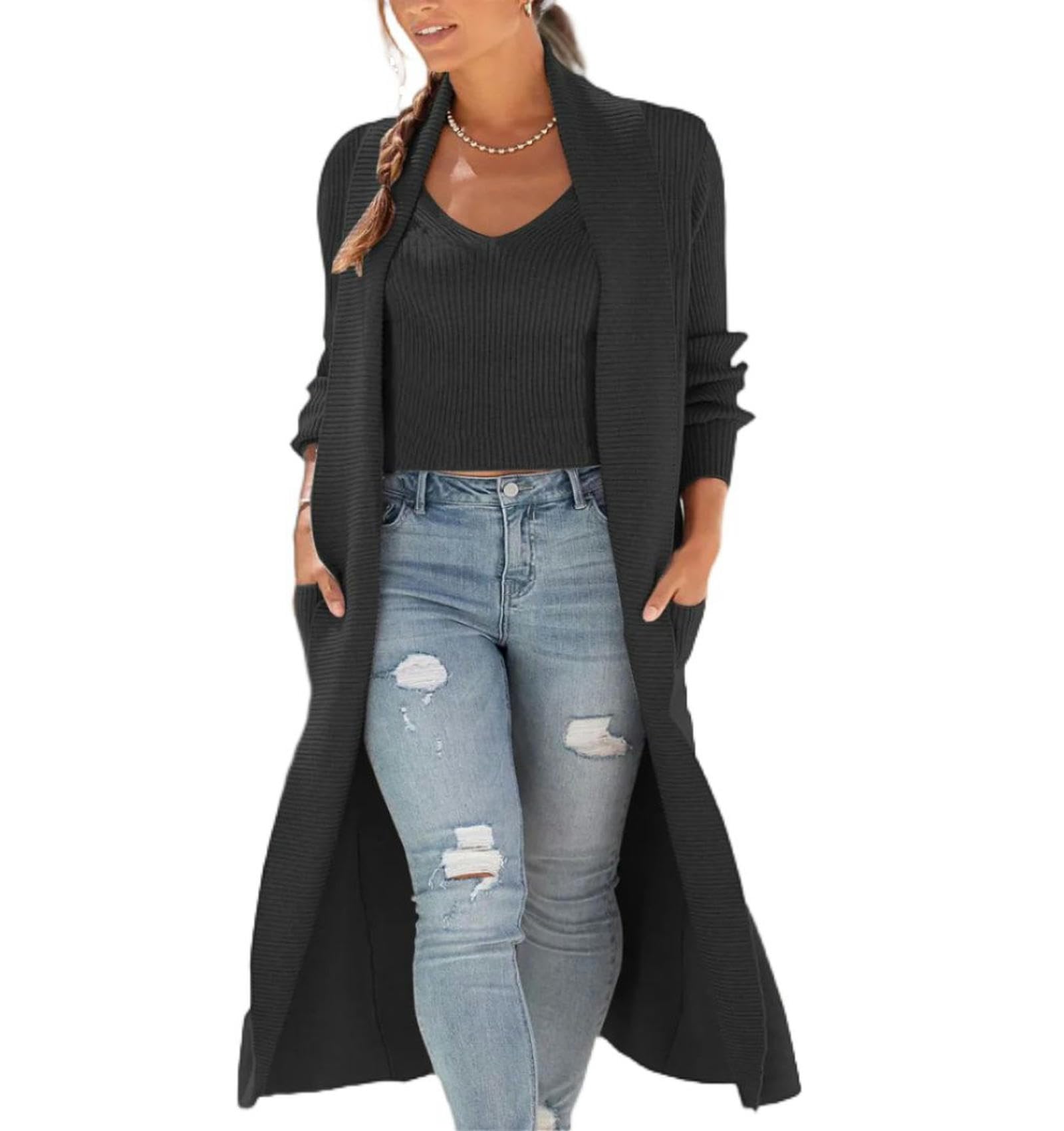 Conjunto de Dos Piezas de Jersey Holgado de Punto con Chaqueta Cortavientos y Tirantes