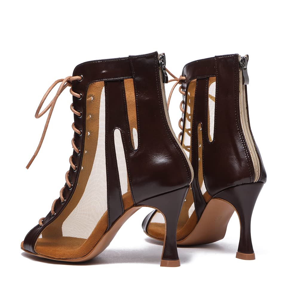 SWDZM Stivali da Ballo Latino Americano Donna con Punta Aperta con Tacco Alto Stivaletti da Sala Nozze Festa Scarpe,Modello DS118