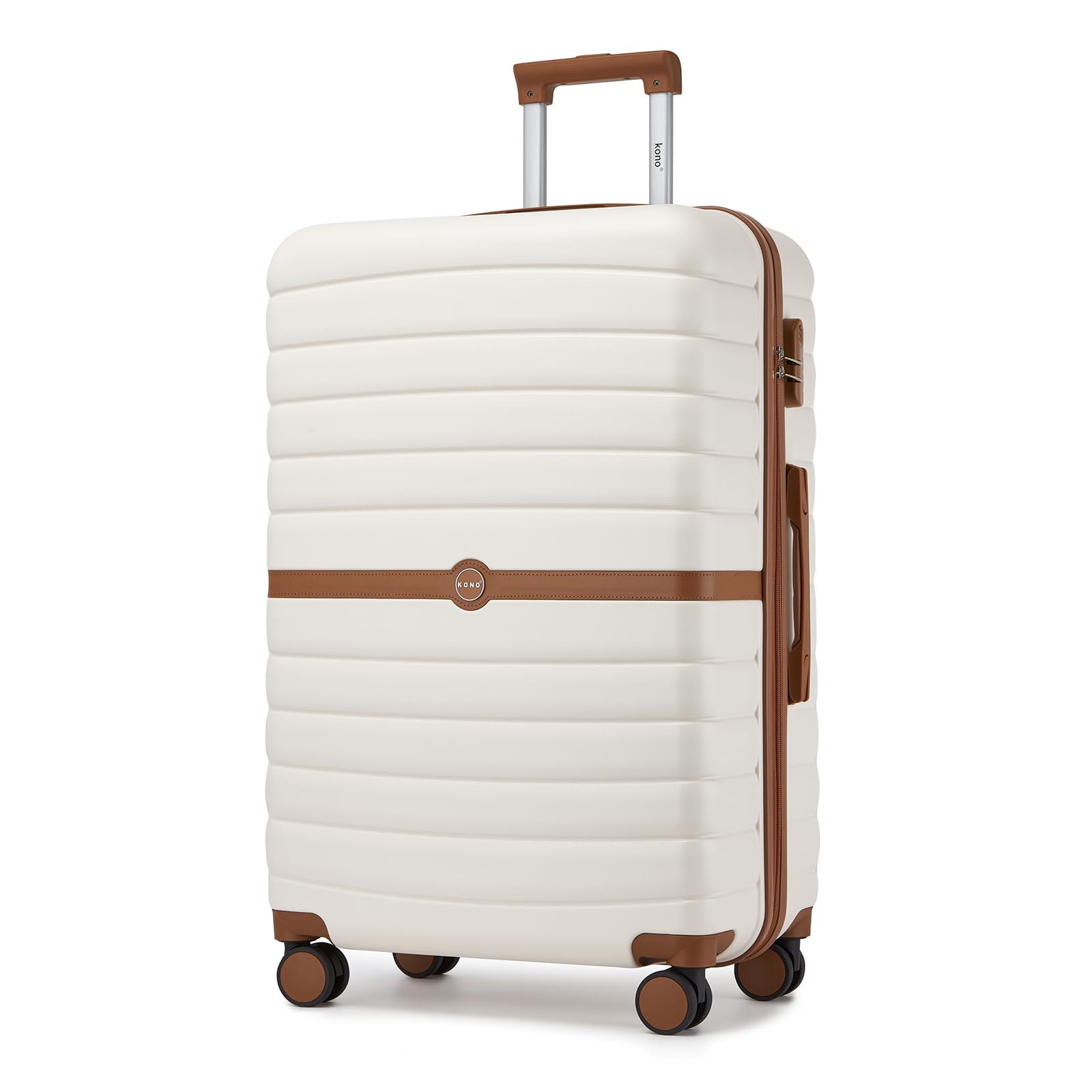 Kono Valise Rigide Valise Grande Taille Valise de Voyage ABS+PC avec 4 roulettes et Serrure 76.5x50.5x29 cm 94L Trolley de Voyage, Crème/Marron
