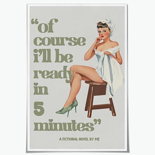 Lienzo decorativo de pared con citas divertidas para el baño, diseño retro de los años 70, color verde, póster de moda pin up girl bathroom print of