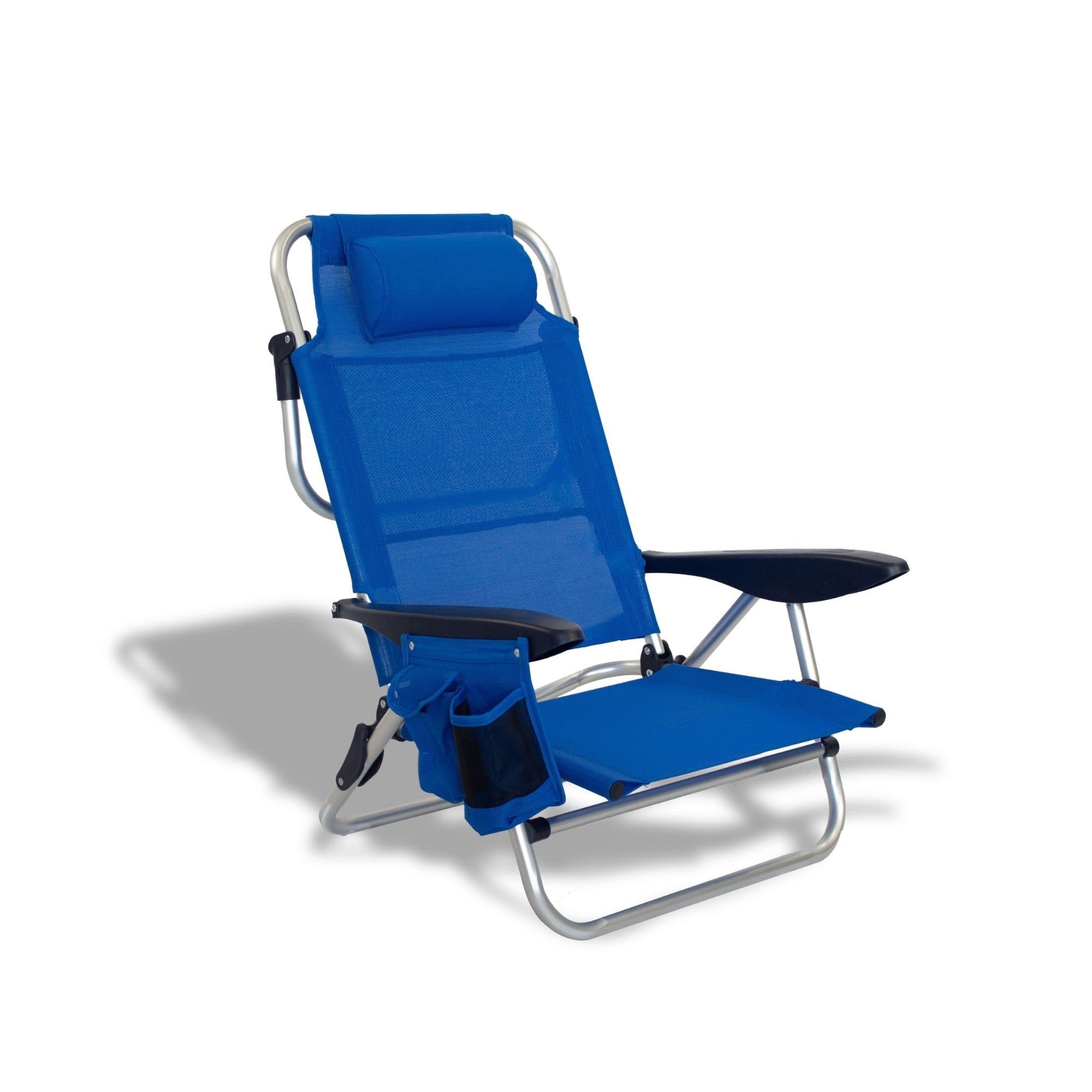 Pincho Silla de Playa Reclinable Aluminio 4 Posiciones Plegable Ligera Resistente 110kg textilene Transpirable con Reposacabezas y Bolsillos Azul Turquesa y Marino