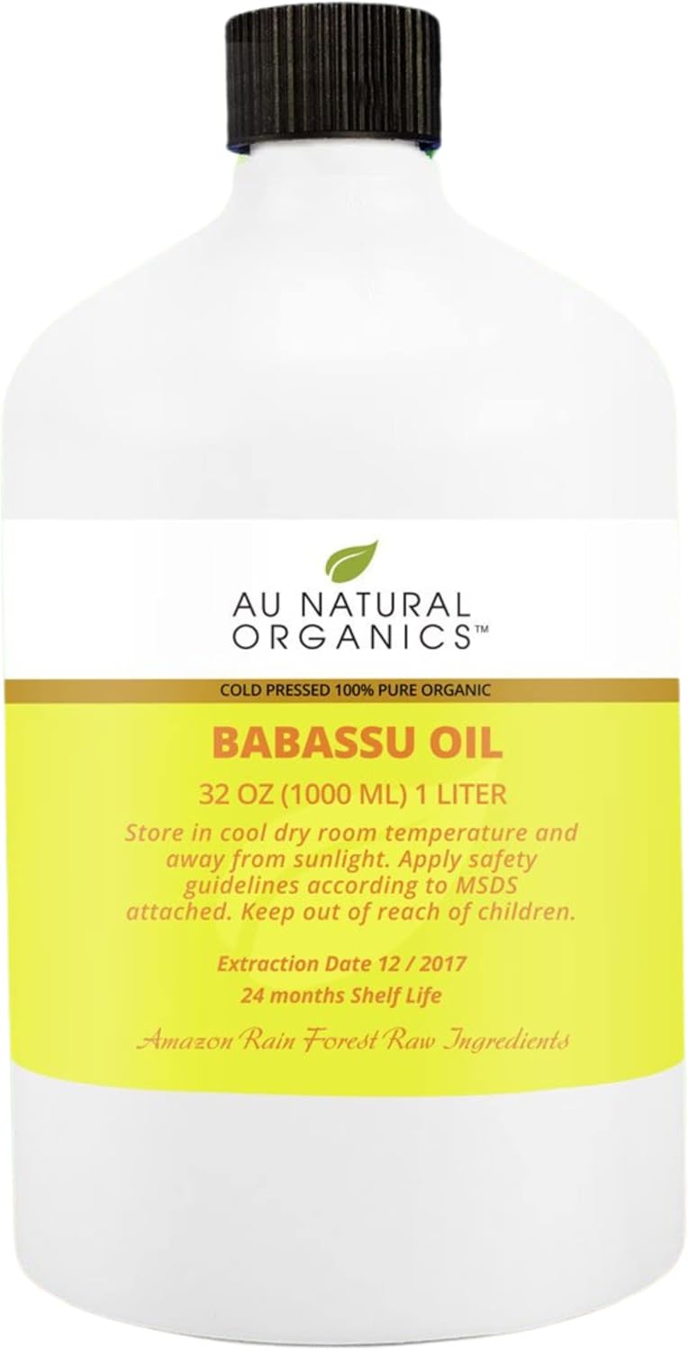 AU Natural Organics Babassu Oil - Cold Pressed Natural Carrier Oil | Body, Face, Hair & Skin Care Moisturizer | Minimize Wrinkles & Repair Split Ends | Cooking Essential Oil
