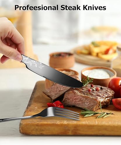 Miniatura 4 de Aoresac - Juego de cubiertos de 20 piezas para 4, diseño de flores de mariposa, esmalte de espejo, tenedores, cucharas y cuchillos, para el hogar y