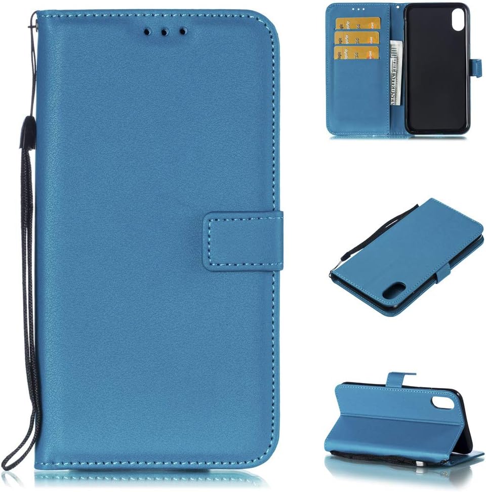 iPhone Xs max case,iPhone Xs max Retro Monochrome pu Leather Wallet case,for Xs max 6.5-inch flip-fold case（Blue）