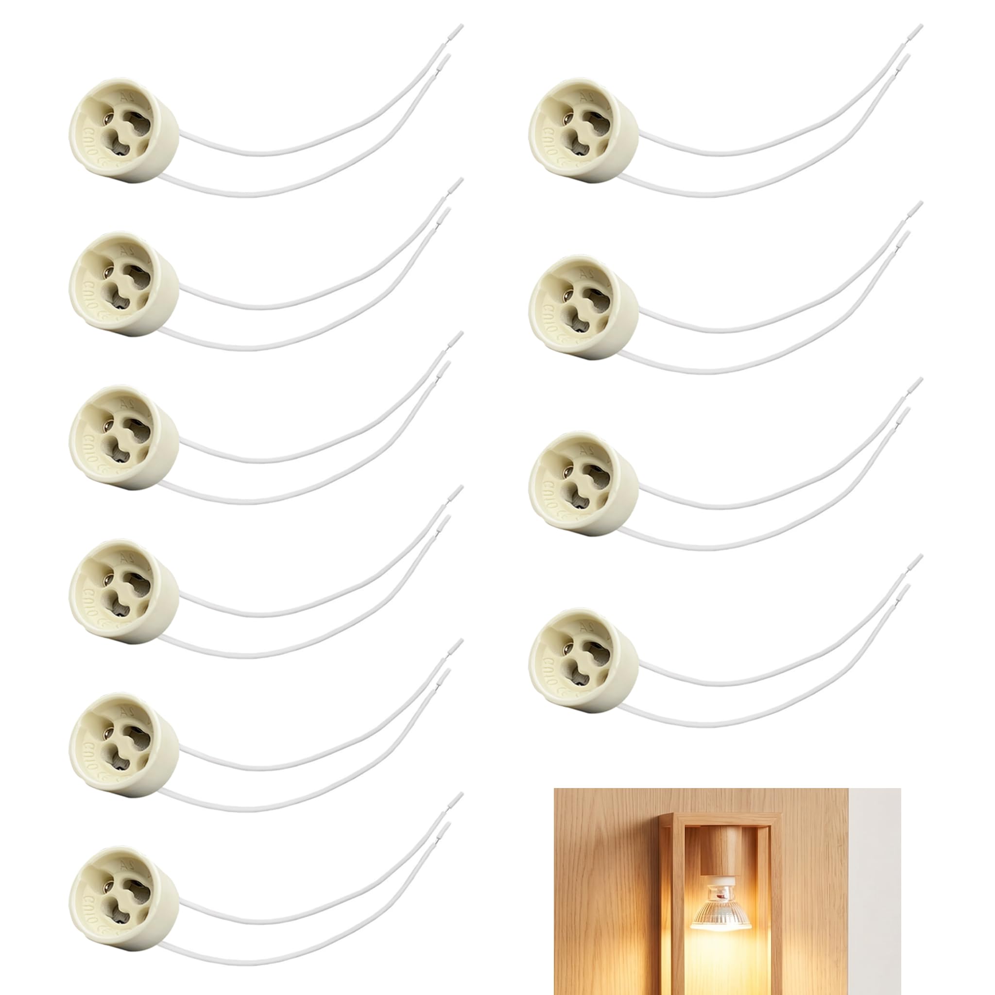 10 Stück GU10 Fassung aus Keramik, GU10 Sockel mit Silikonkabel 15 cm 0,75 mm², Halterung Leuchtmittel beständig 250 ℃, Anschluss Lampe 250 V 2 A für LED Halogen Beleuchtung Schiene Spot Einbauleuchte