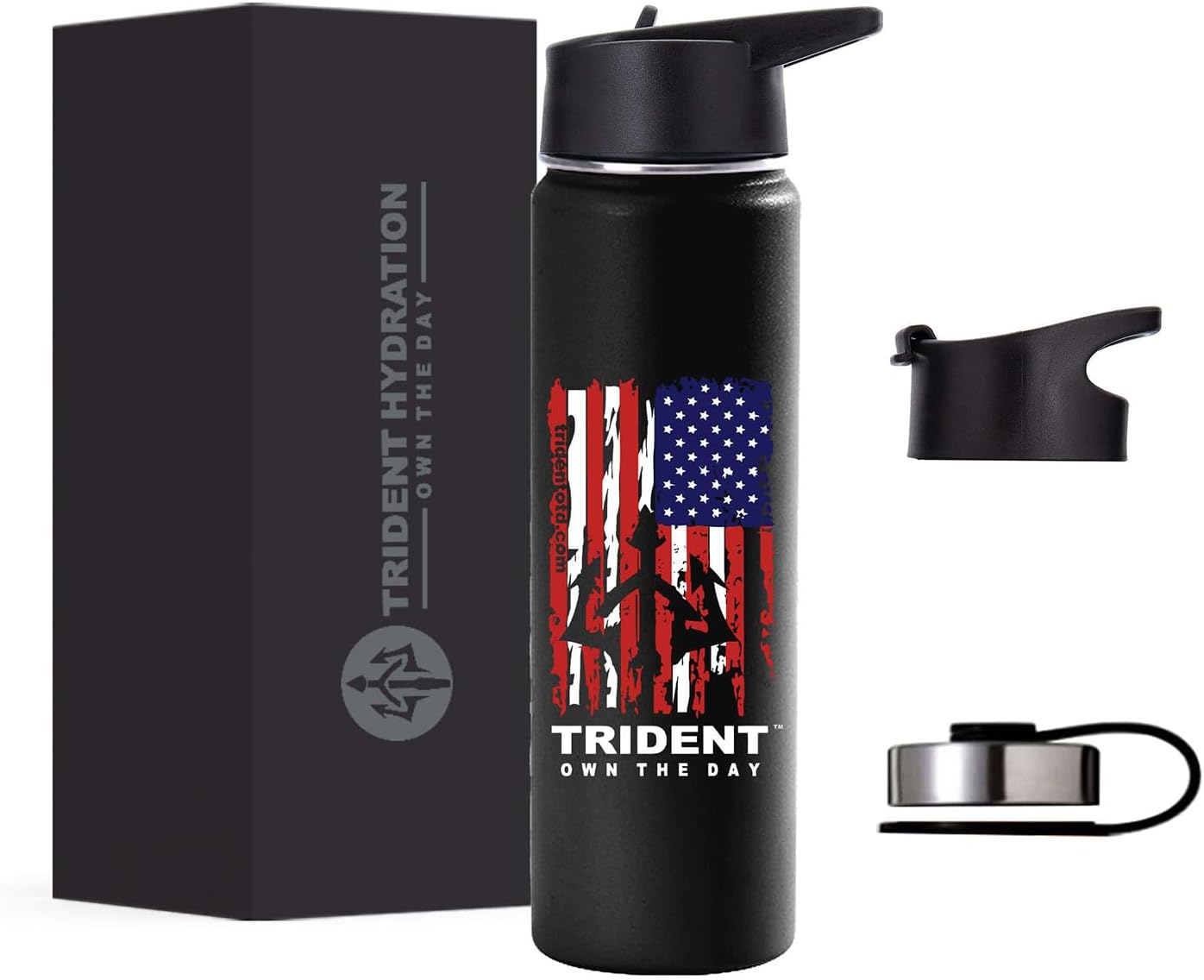 American Flag Water Bottle, 21 oz Insulated Water Bottle, Reusable Water Bottle with Straw, Leak Proof Water Bottles, Thermos Water Bottle - Retired Navy Combat Vet Small Business (Black, 21 Oz) 21 Oz Black