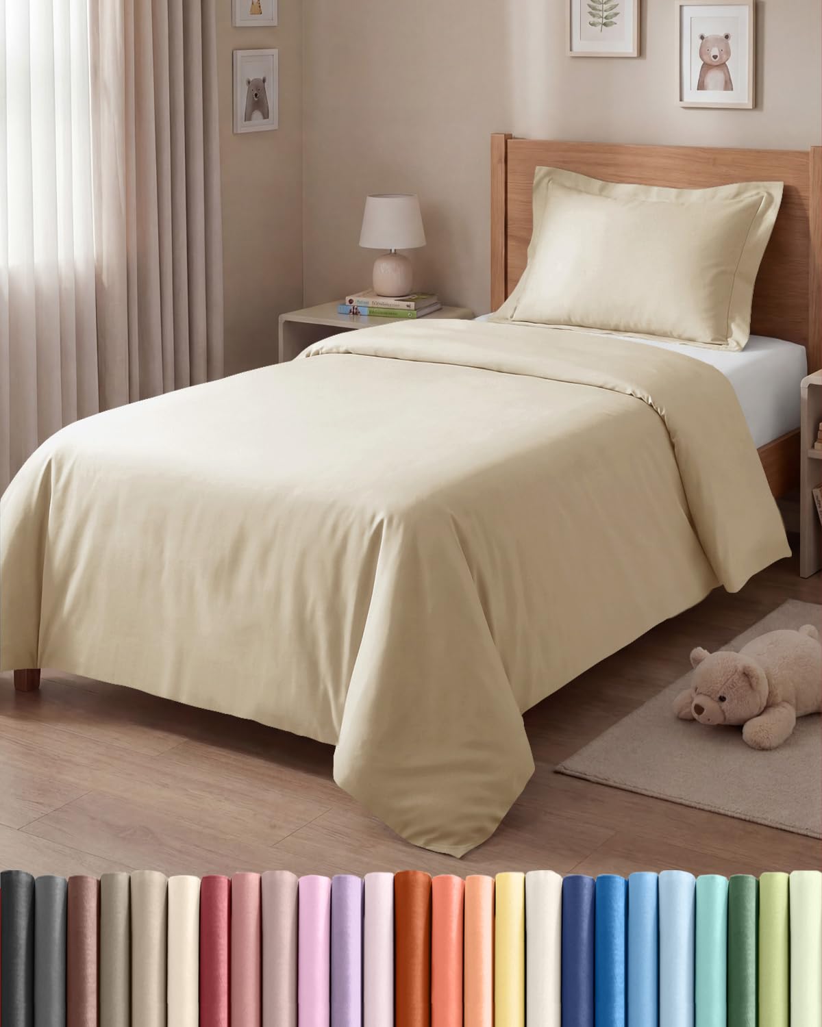 CGK 2 Piece Duvet Cover Set Single Cream 135x200cm with 1 Pillowcase 50x80cm - Brushed Microfibre - Zip Closure & 8 Corner Ties - Wrinkle Resistant, Easy Care & Hypoallergenic - OEKO-TEX