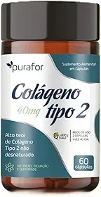 Colágeno Tipo 2 Purafor 40mg | Suplemento para Articulações e Ossos | Alívio de Dores e Mais Mobilidade | 60 Cápsulas
