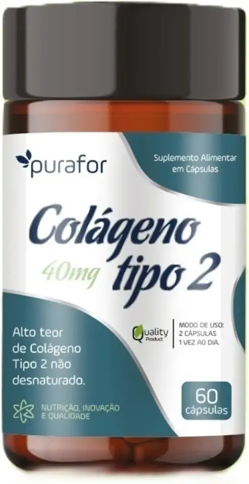 Colágeno Tipo 2 Purafor 40mg | Suplemento para Articulações e Ossos | Alívio de Dores e Mais Mobilidade | 60 Cápsulas