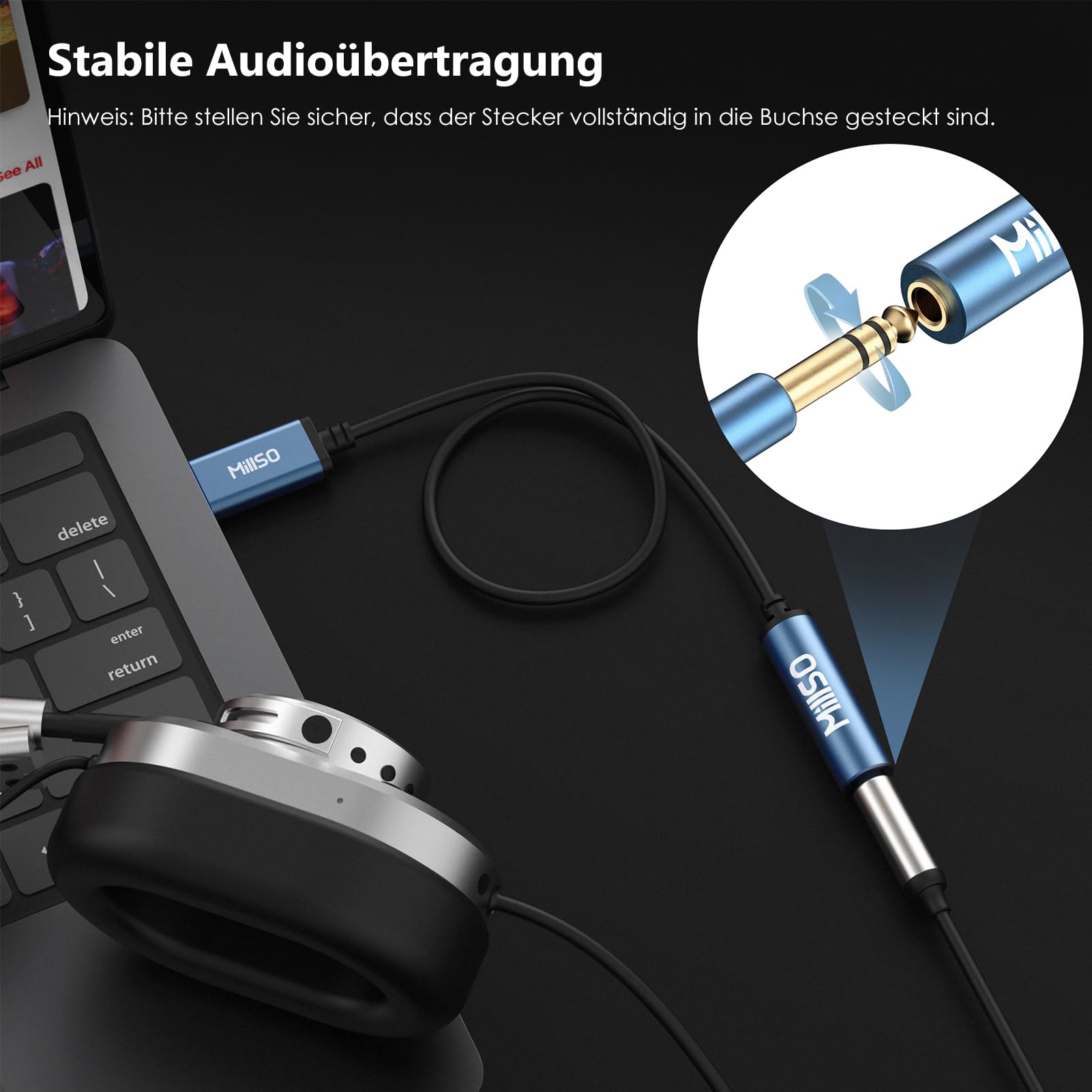 MillSO USB na 6,35 mm zestaw słuchawkowy adapter USB A wtyczka do gniazda 6,35 mm słuchawki adapter zewnętrzna karta dźwiękowa