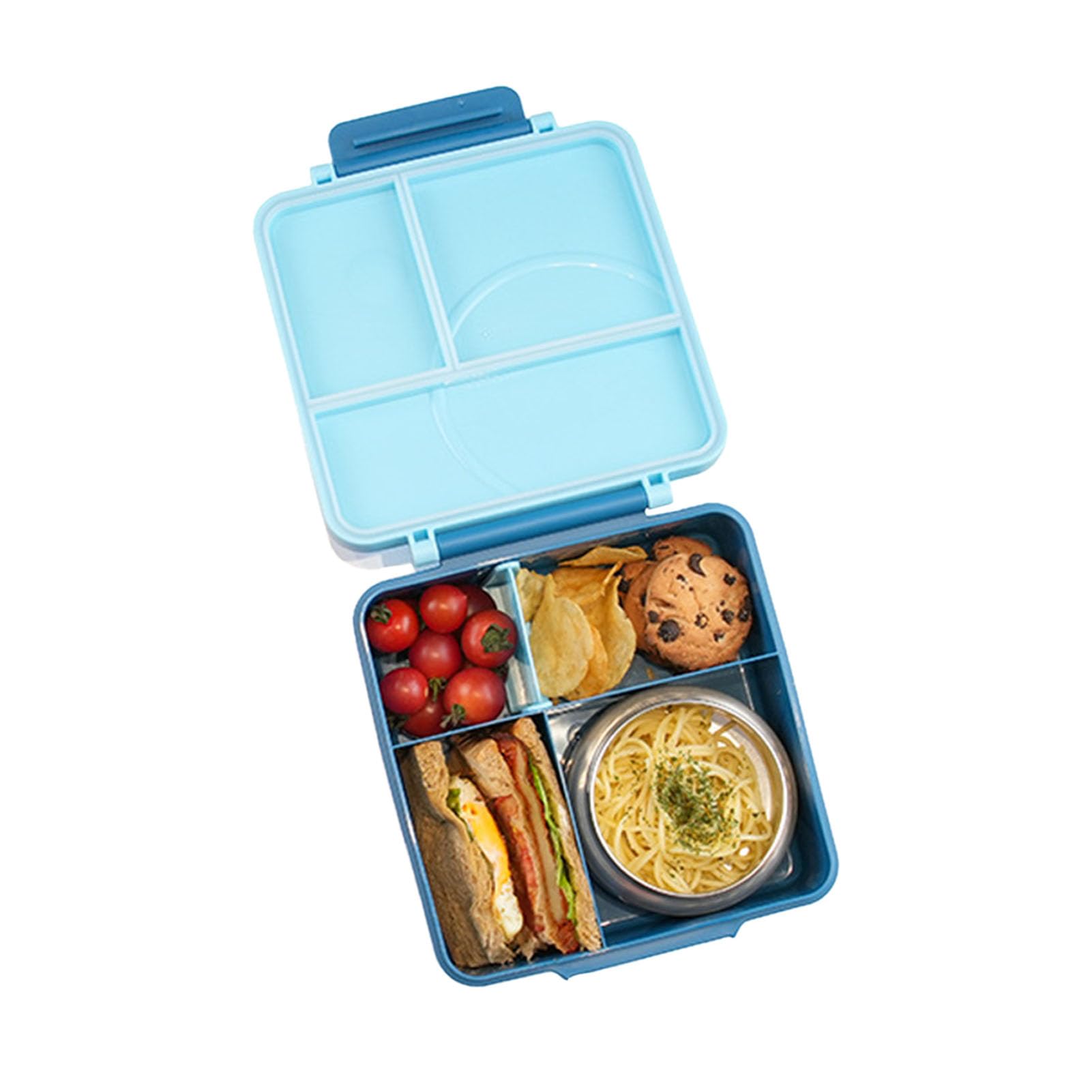 con Múltiples Compartimentos de Acero Inoxidable y Cuenco de Silicona para Niños y Adultos 19,5 X 22 Cm (Azul)