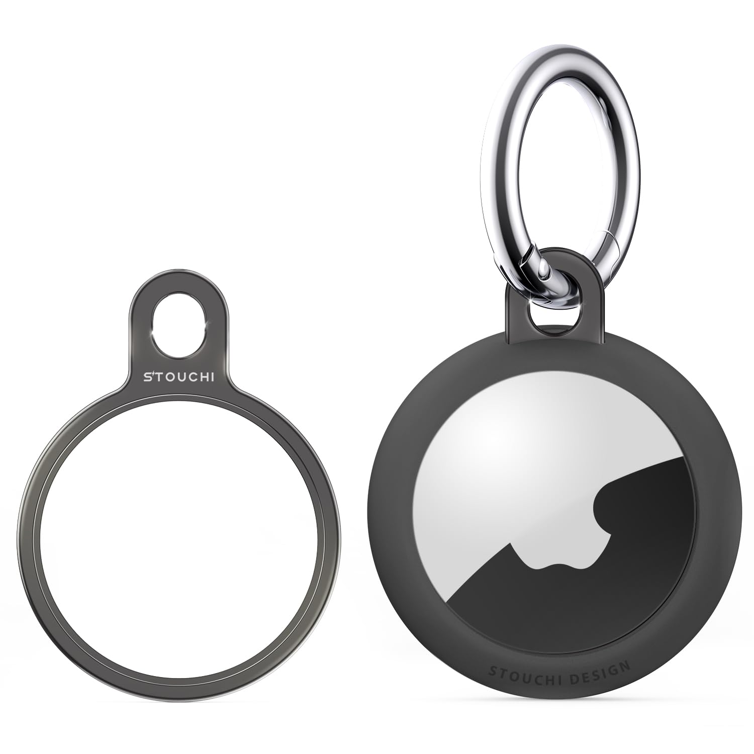 Stouchi Air Tag Holder Key Ring with Soft TPU Case, Stainless Steel Invisible Slim Keychain Compatible with Air Tag 2021 Finder Items, Dog, Key, Backpacks Air Tag Accessories 1 Pack-Grey