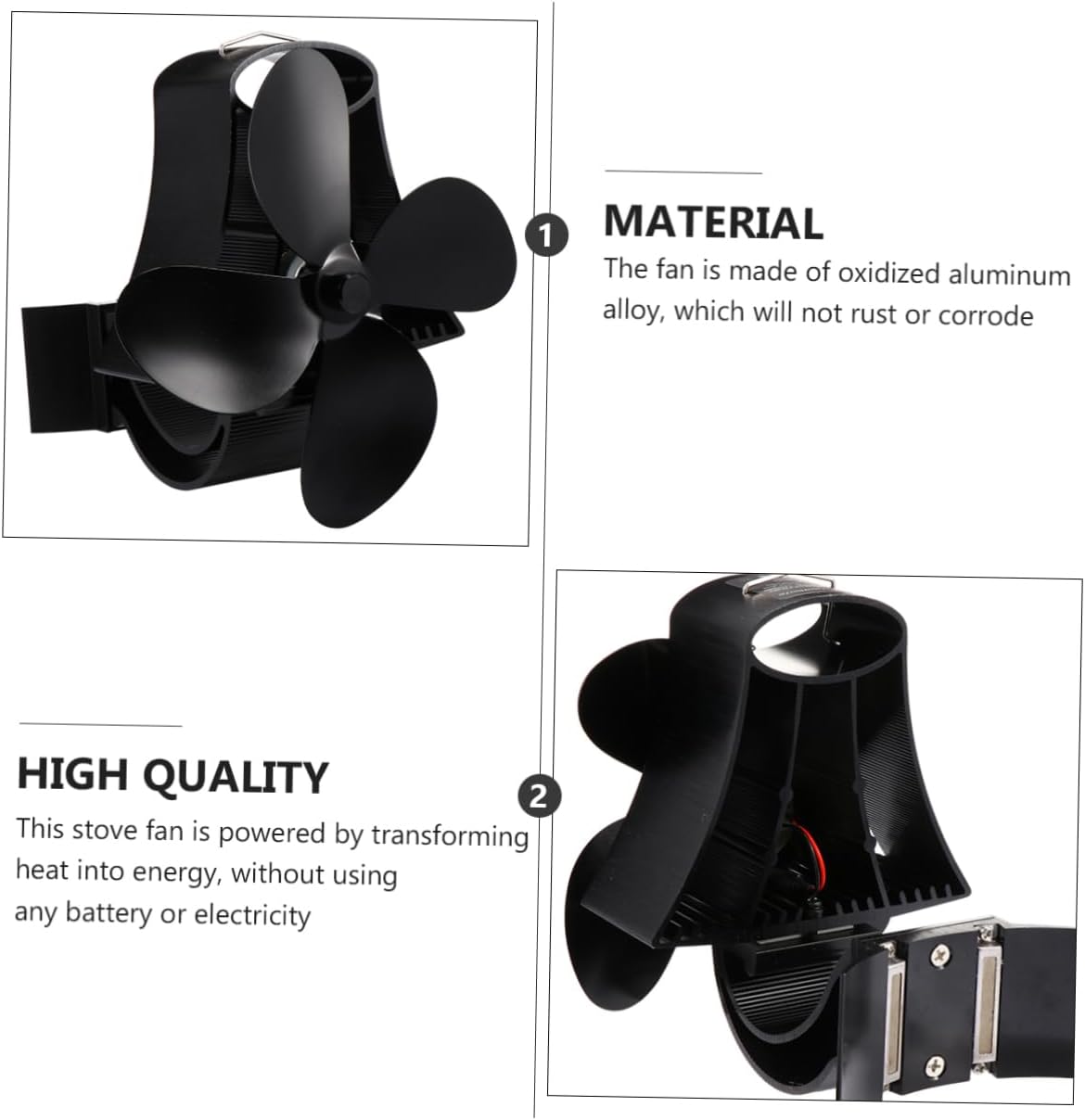 Luxshiny Blower for Fireplace Heat-powered Stove Fan 4 Blade Design Silent Performance