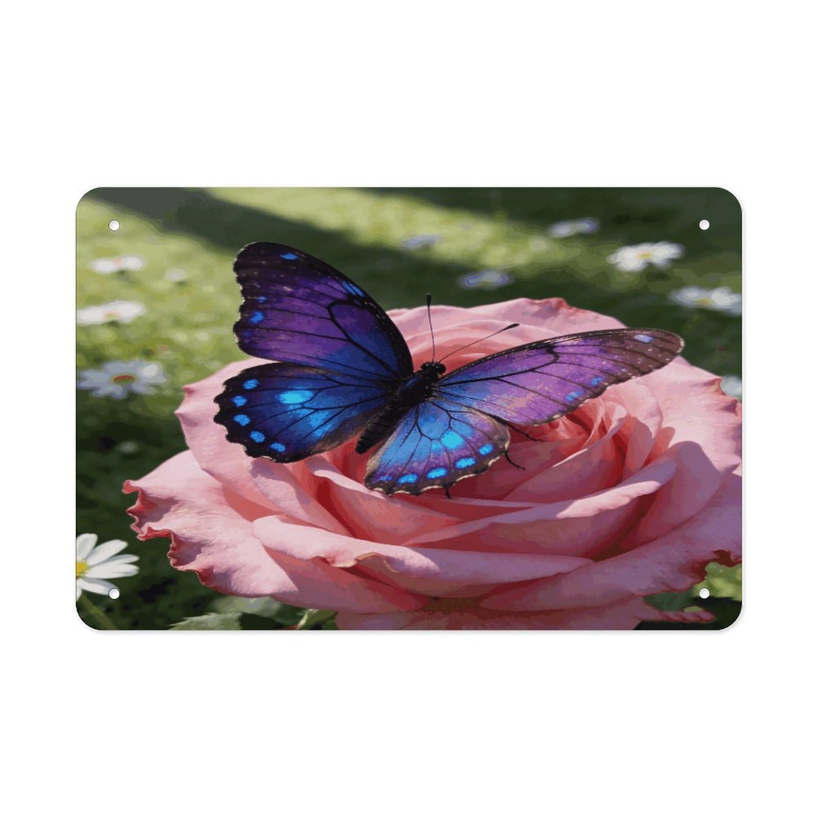 Khauerbc Style Butterfly And Flowers Tin Sign Iron Sheet Painting Unframed 11.8X7.9 Inch Metal Poster Wall Decor Iron Painting Wall Prints For Living Room Bedroom Office Home Decor