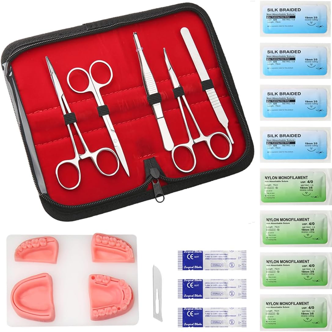 Dental Suture Practice Kit Suture Training 18 Pcs Set Including 4 Different Soft Silicone Suture Pads for Dentist Practice