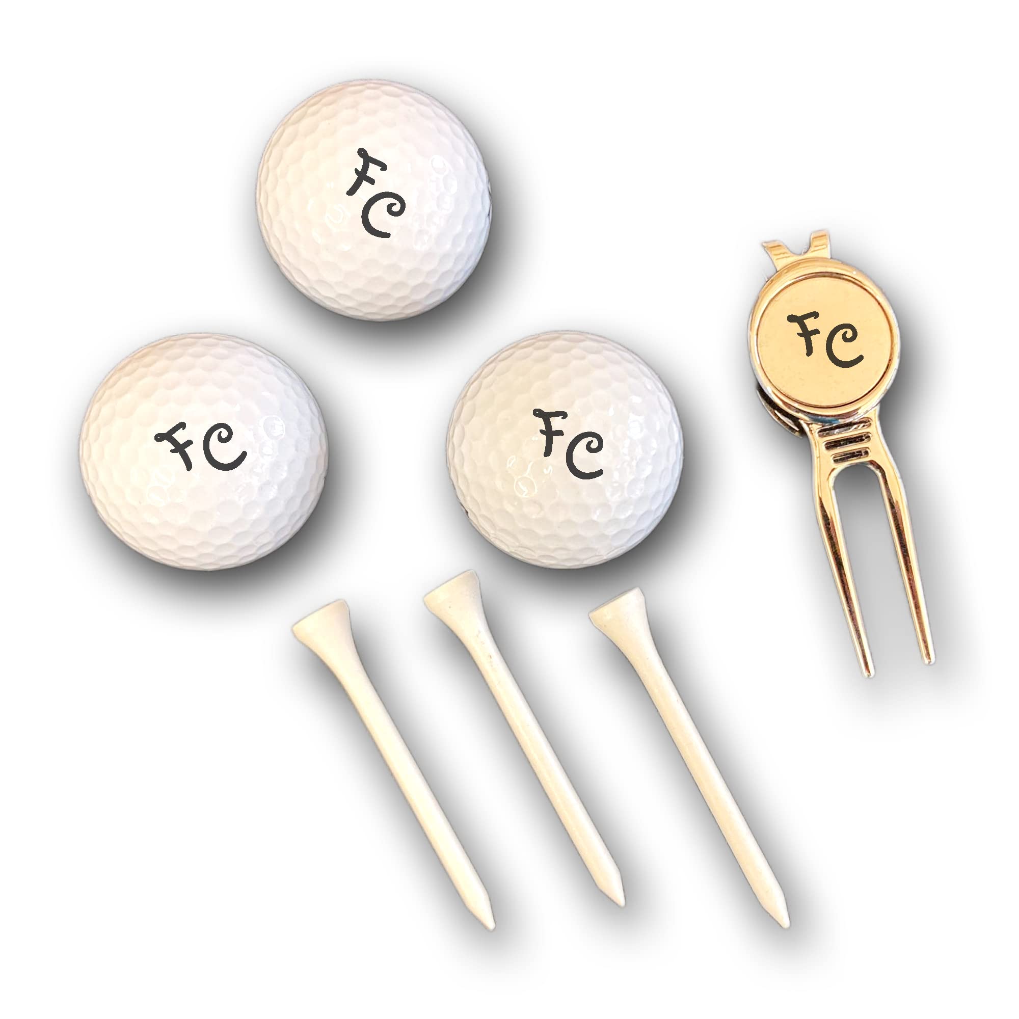 Golfball Set mit Gravur Initialen personalisiert 3 Wilson Golfbälle Pitchgabel und 3 Tees in Geschenkbox weiß Wunschtext Geschenk Golfer/in