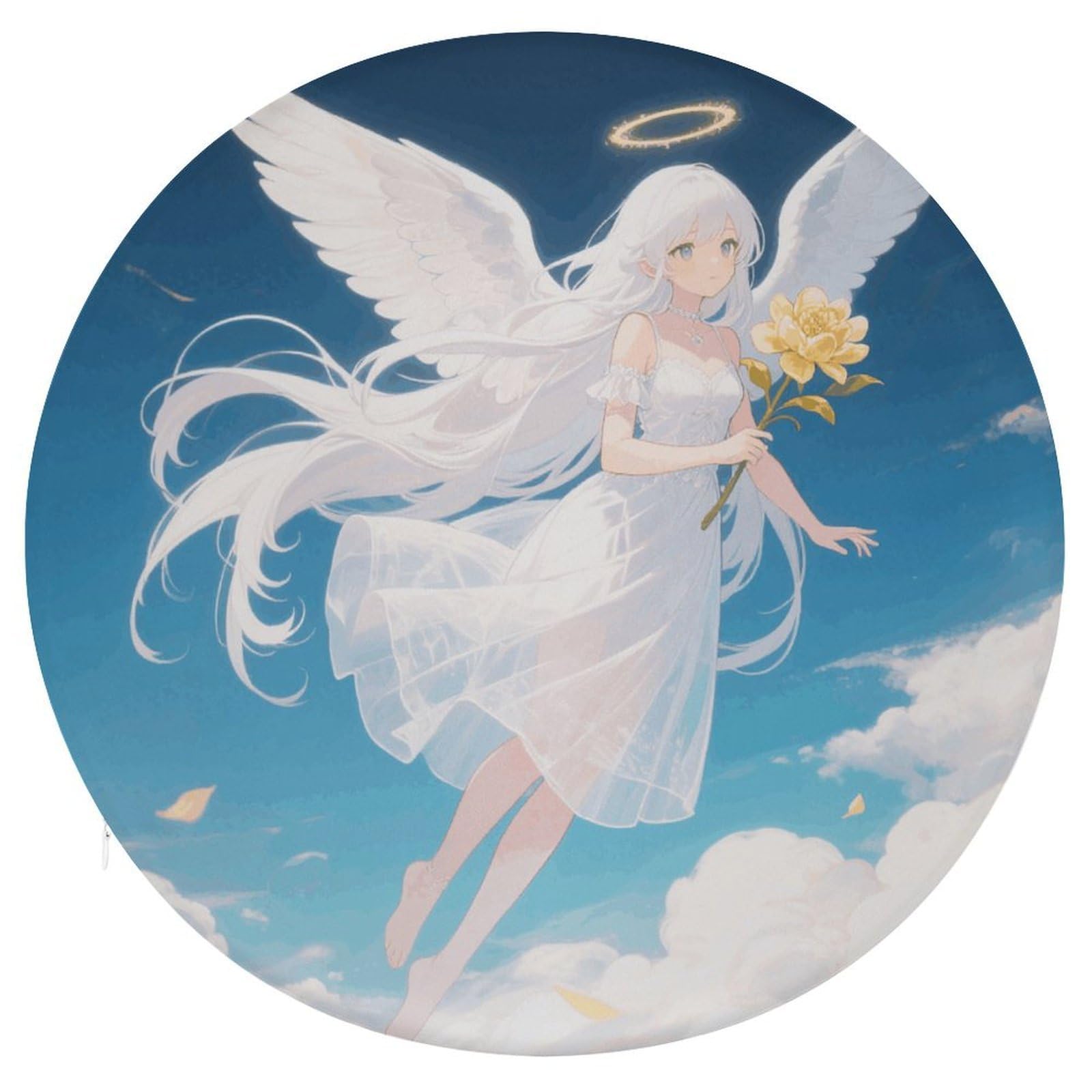 VstaDank White Haired Angel Cushions Memory Non Slip Car Seat Cushions Dining Chairs Cushion Indoo Dining Room Round Chair Pads with Zipper and Removable Cover Cushion