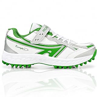 Pro ASE Lightweight Cricket Shoes - Durable & Comfortable | Ideal for Turf, Ground & Hard Surfaces | Allrounder Design with Studs, Velcro & Superior Grip | White, Blue, Green, Red