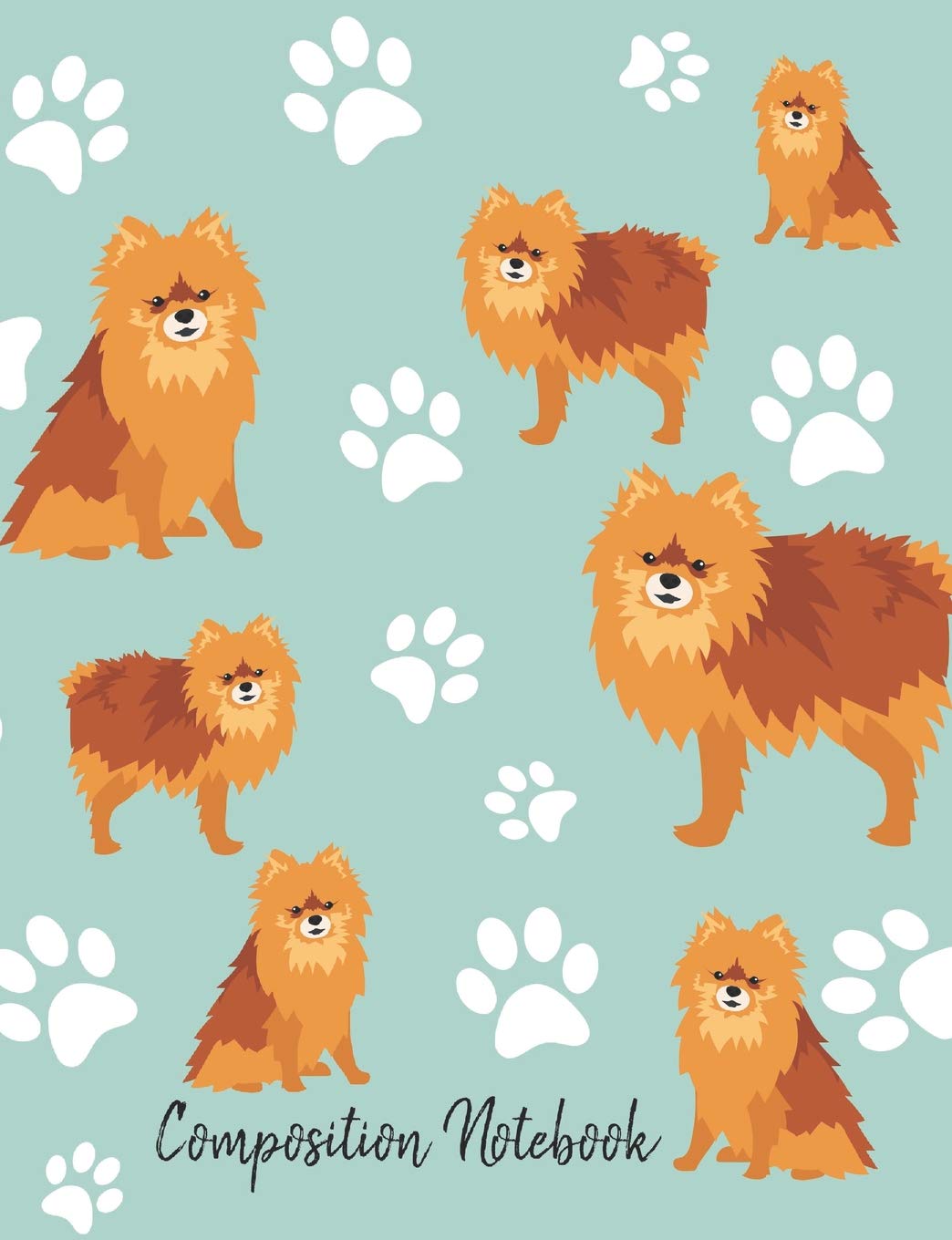 Composition Notebook: Pomeranian Paw Prints Cute School Notebook 100 Pages Wide Ruled Paper (Dog Breed Composition Books)