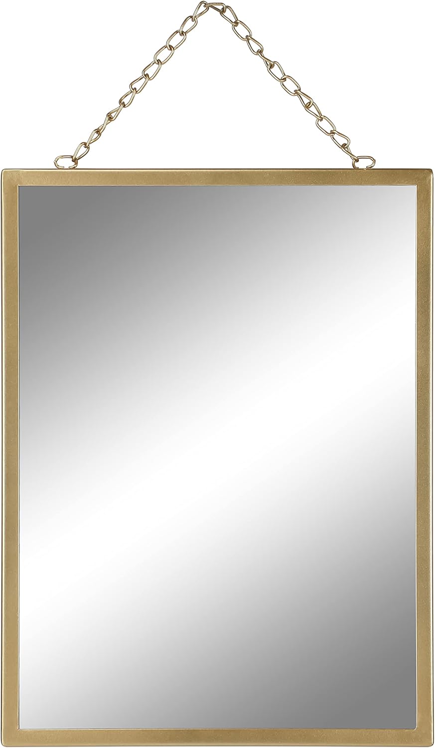 Gold Hanging Mirror with Chain, 12 x 16 Inch Rustic Wall Decor for Bathroom, Entry, Dining Room, and Living Room. Metal Rectangle Vanity Mirror, Decorative Mirror.