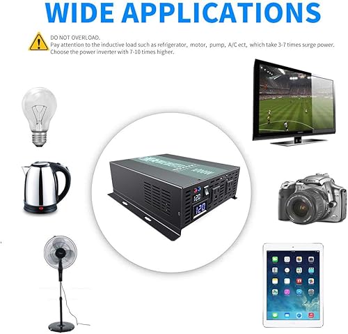 Vista 40 de WZRELB Inversor de energía solar de onda sinusoidal pura de 1500W 12V 120V con interruptor de control remoto