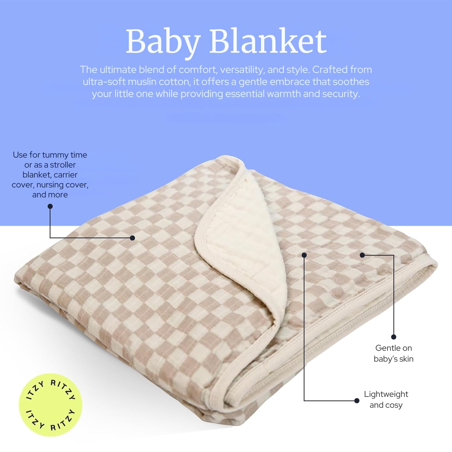 Itzy Ritzy Baby Blanket, Lightweight Cotton Muslin Blanket, Large 30x40 Muslin Cloths for Baby Multi-Use as Nursing Cover - Image 2