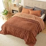 Bedsure Gentlesoft Sherpa King Size Blanket for Bed- Fleece Fluffy & Cozy Cable Jacquard Tufted for Women Gift, Thick and Warm Blankets for Winter, Orange, 108x90 Inches