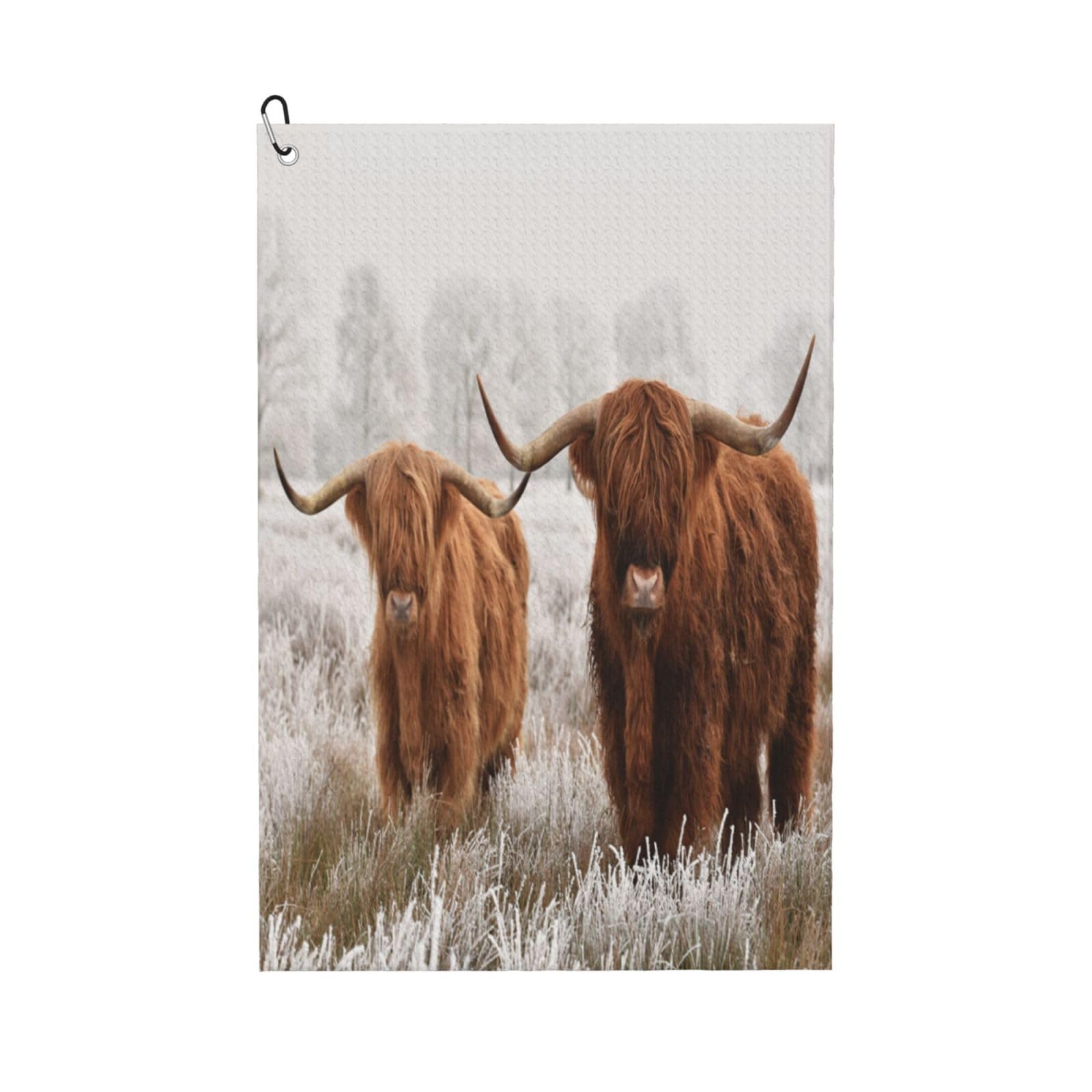 Hnnkloy Winter Snow Scottish Highland Cow, 16x24 in Portable Waffle Golf Towels with Carabiner Clip for Golf Bag