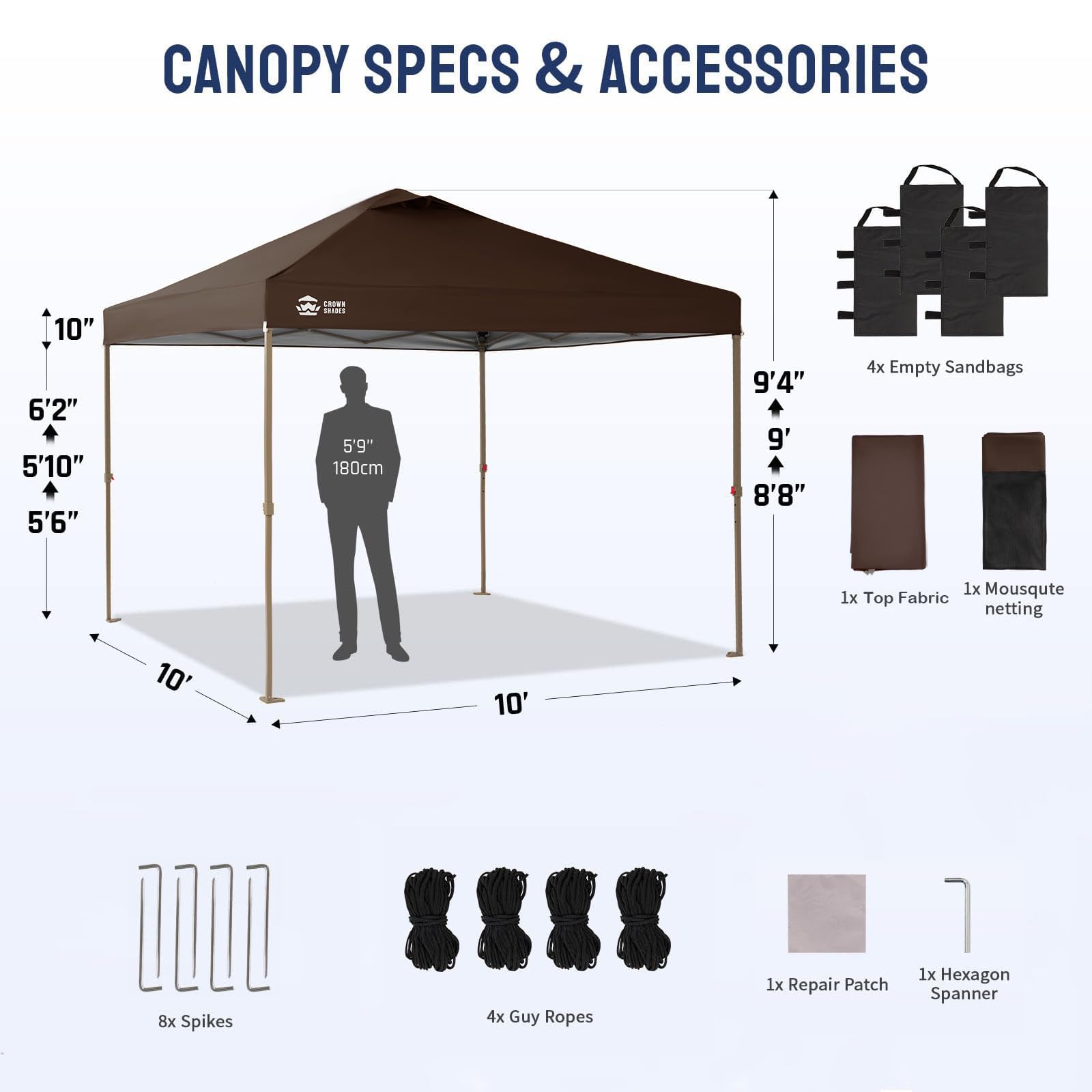 CROWN SHADES Gazebo 10x10, Pop Up Gazebo with Mosquito Netting