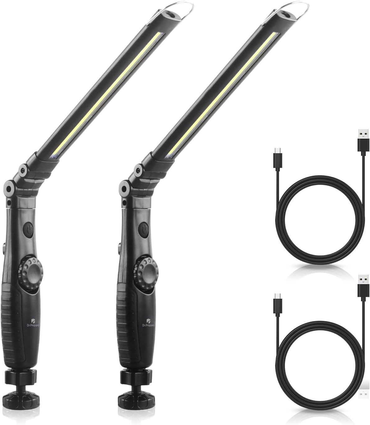 Dr. Prepare LED Work Light, 700 Lumens Foldable Rechargeable Work Light, 3200mAh Cordless Portable Magnetic COB LED Inspection Light for Car Repair, Home, Garage, Emergency, 2 Pack Foldable 2 Pack