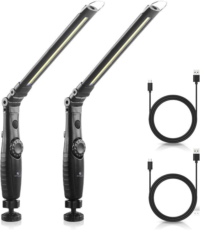Dr. Prepare Luz de trabajo LED, 700 lúmenes, luz de trabajo recargable plegable, 3200 mAh, luz de inspección LED COB magnética portátil inalámbrica para reparación de automóviles, hogar, garaje, emergencia, paquete de 2