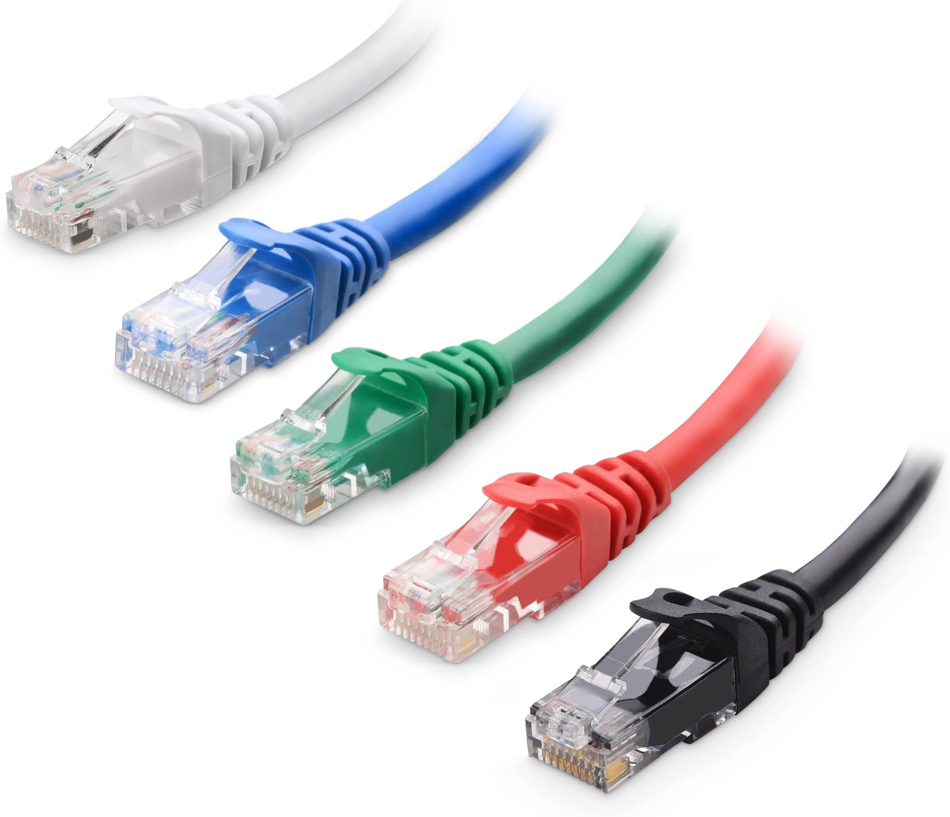 10Gbps 5-Color Combo Snagless Cat 6 Ethernet Cable - 3ft, Cat 6 Cable, Cat6 Cord, Ethernet Cord, Multicolored (Black, Blue, White, Green, Red)