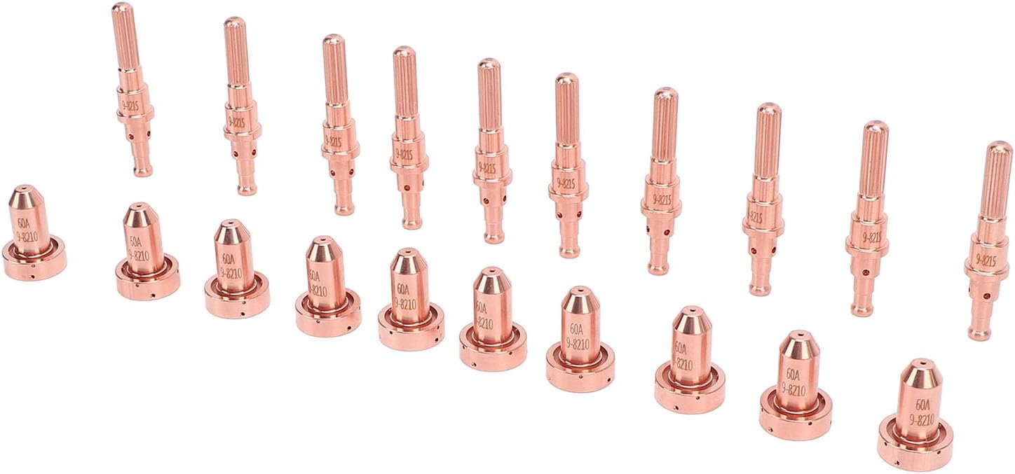 Hilitand 20pcs Plasma Cutting Torch Consumables, Brass Electrode Nozzle Tips for SL60 SL100, with 9 8215 9 8210 for Carbon Steel Stainless Steel Aluminum Copper Cutting