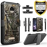 Moto Z Play Case, Dual Layers [Combo Holster] Phone Cover And Built-In Kickstand Bundled with [HD Screen Protector] Hybird Shockproof And Circlemalls Stylus Pen For Motorola Moto Z Play (Camo)