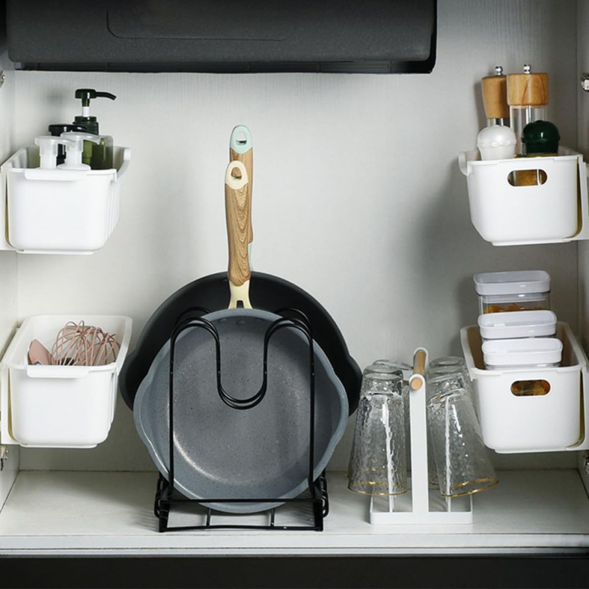 INOOMP Basket Pp and Multi-grids with Kitchen Smooth White Storage Guide Rail Material Pull-out Organizer, for Cabinet Drawers, for Bathroom Cabinets and Gaps