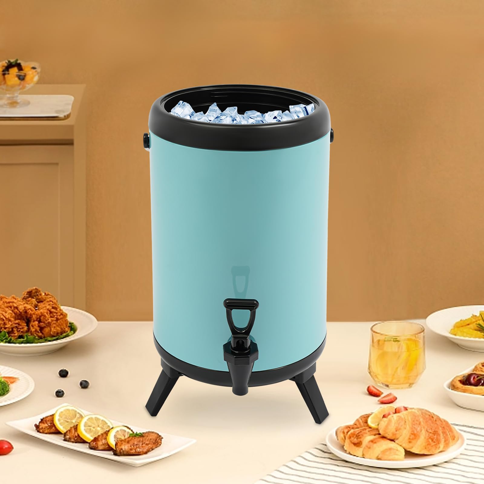 Stainless Steel Beverage Dispenser, Hot Cold Drink Container with Spigot Commercial Coffee Dispenser Insulated Beverage Container with Spout for Coffee, Tea, Juice, Parties (Blue, 10L)