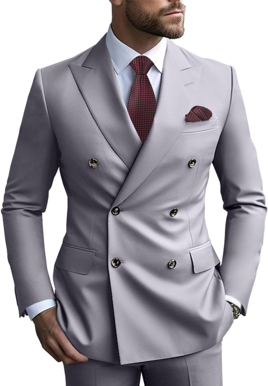 2 Piece Double Breasted Men Suit Slim Fit Mens Double Breasted Blazer Pants Sets Wedding Suit Prom Suits